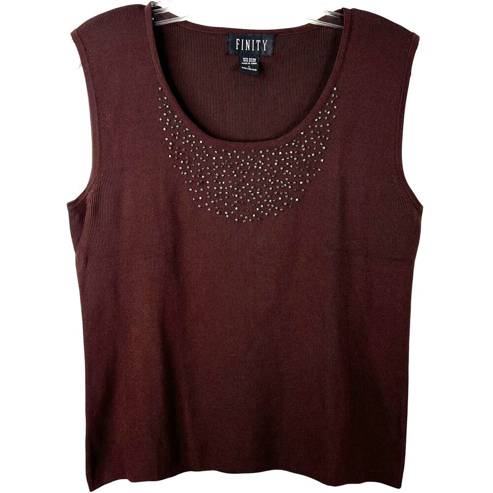 FINITY Vintage Sequins Top Chocolate Brown Sleeveless Y2K Minimalist Size Large